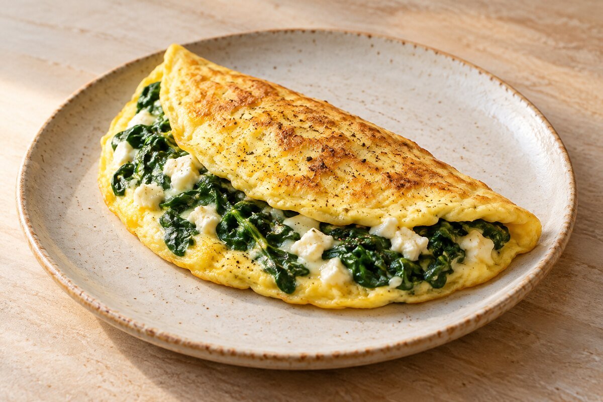 Omelete cremoso de espinafre e queijo minas